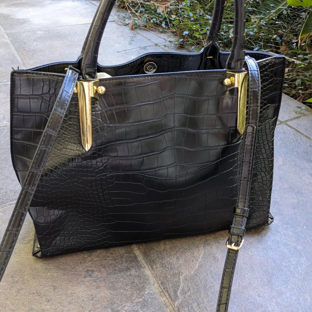 Neiman Marcus Faux Leather Large Tote Black NWOT